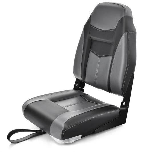 High Back Folding Boat Seats with Black Grey Sponge Cushion and Flexible Hinges-1 Piece, Black