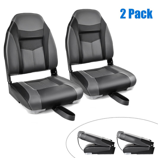 High Back Folding Boat Seats with Black Grey Sponge Cushion and Flexible Hinges-Set of 2, Black Water Sports Set of 2 at Gallery Canada