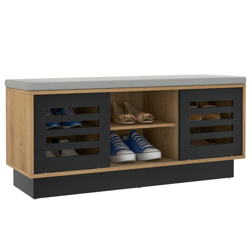 Shoe Bench, 6 Storage Compartments, 3 Adjustable Shelves, Natural