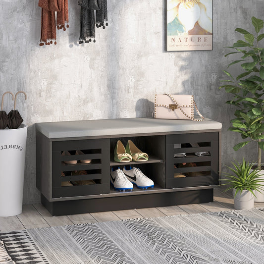 Shoe Bench with 6 Storage Compartments and 3 Adjustable Shelves, Gray - Gallery Canada