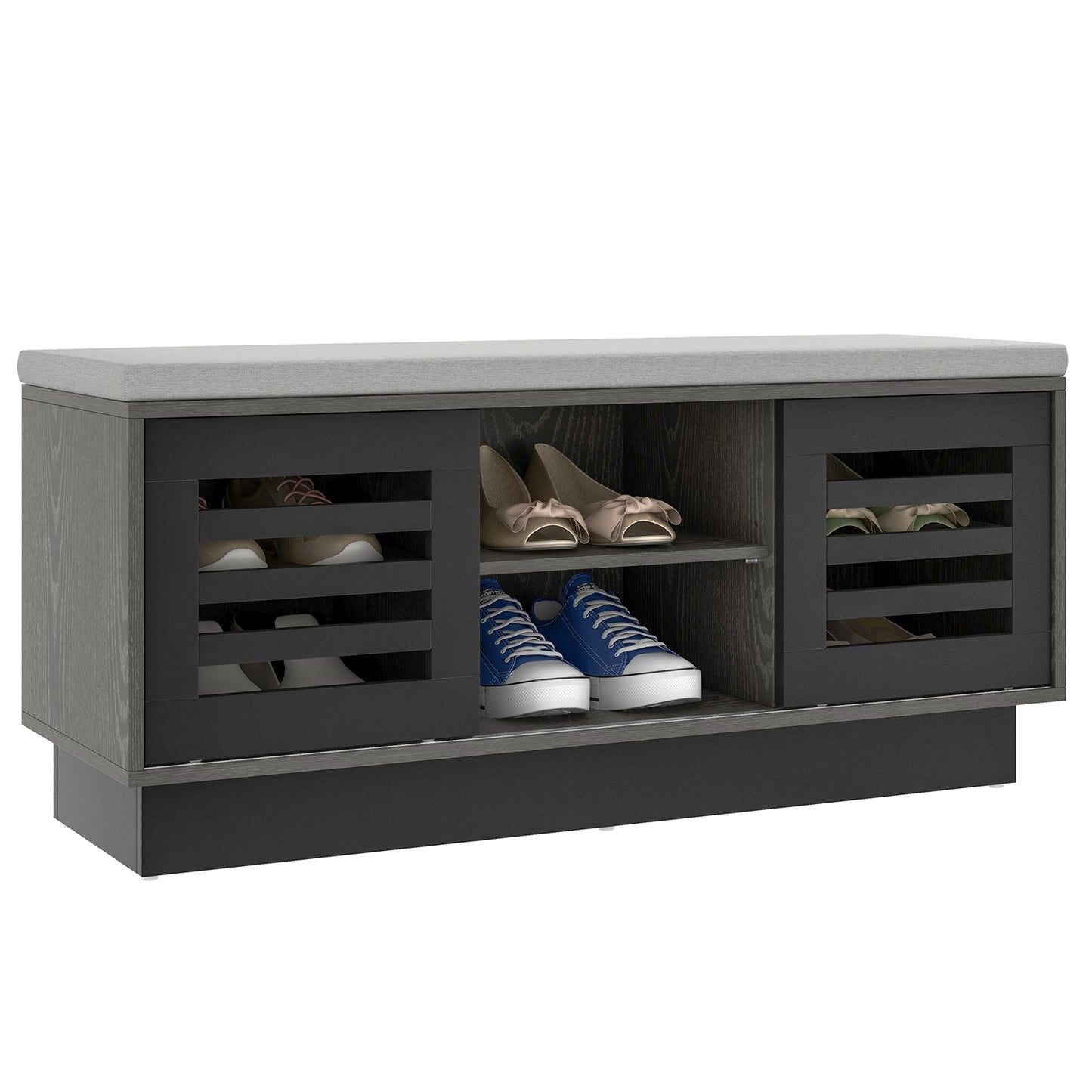 Shoe Bench with 6 Storage Compartments and 3 Adjustable Shelves, Gray Shoe Racks & Storage Benches Gray at Gallery Canada