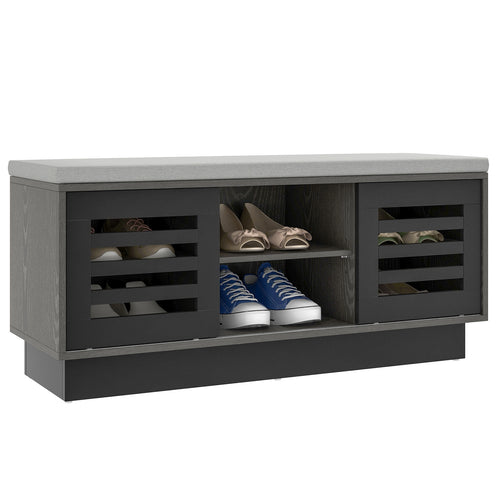 Shoe Bench, 6 Storage Compartments, 3 Adjustable Shelves, Gray
