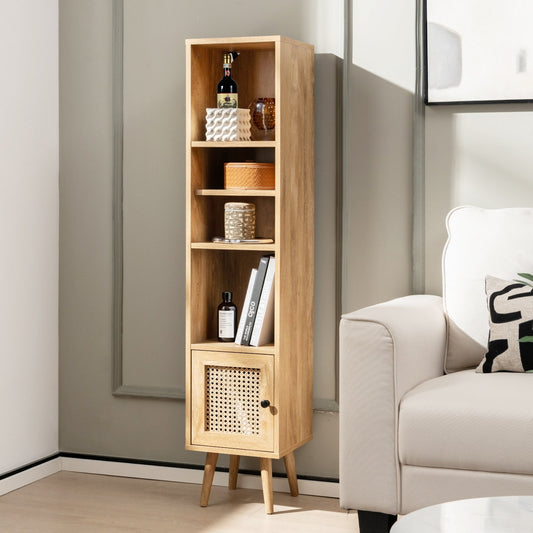 4 Tiers Rattan Storage Cabinet with Slim Design, Natural - Gallery Canada