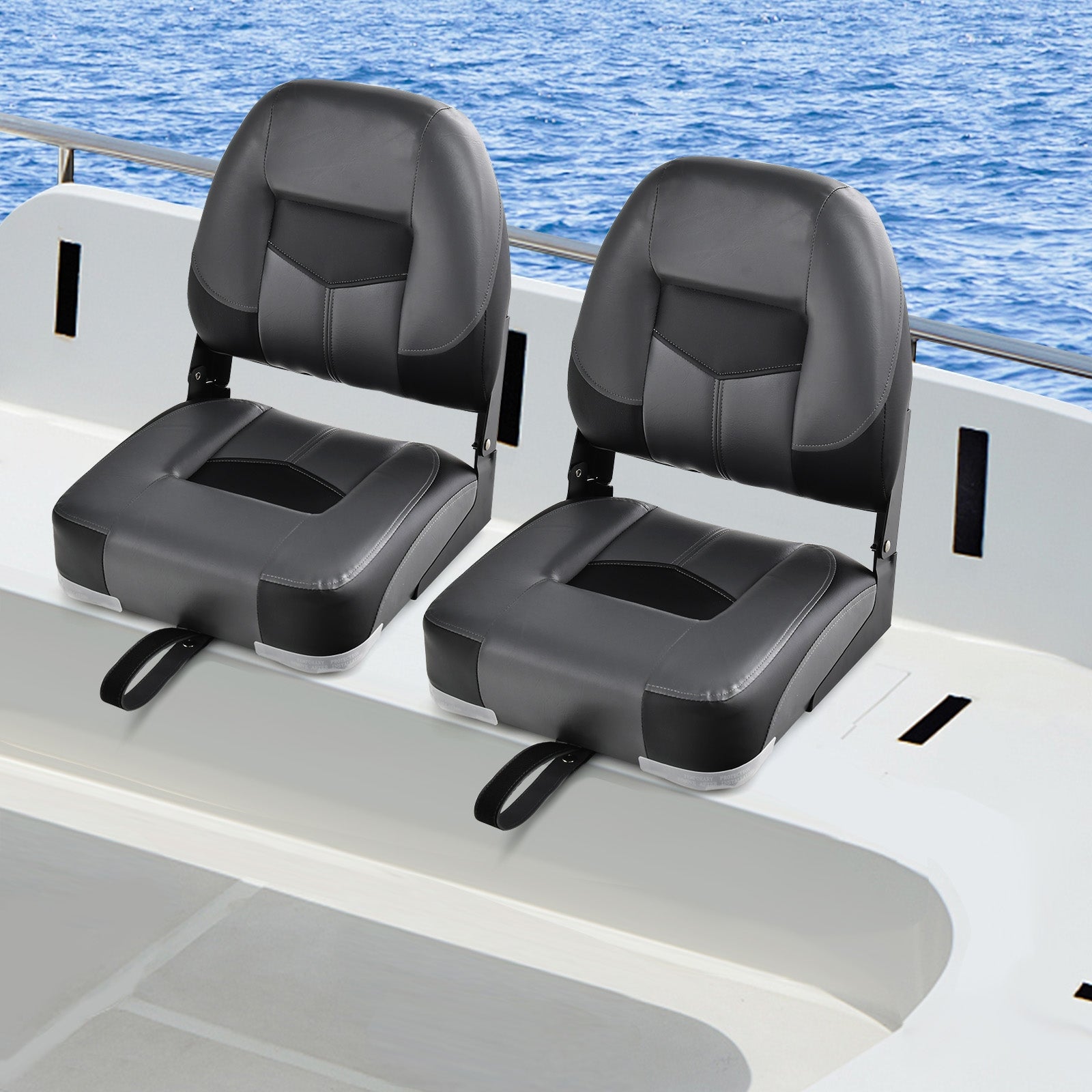 Set of 2 Folding Low Back Fishing Boat Seats with Stainless Steel Screws, Black Swimming at Gallery Canada