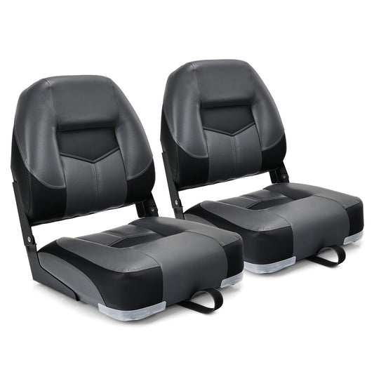 Set of 2 Folding Low Back Fishing Boat Seats with Stainless Steel Screws, Black - Gallery Canada