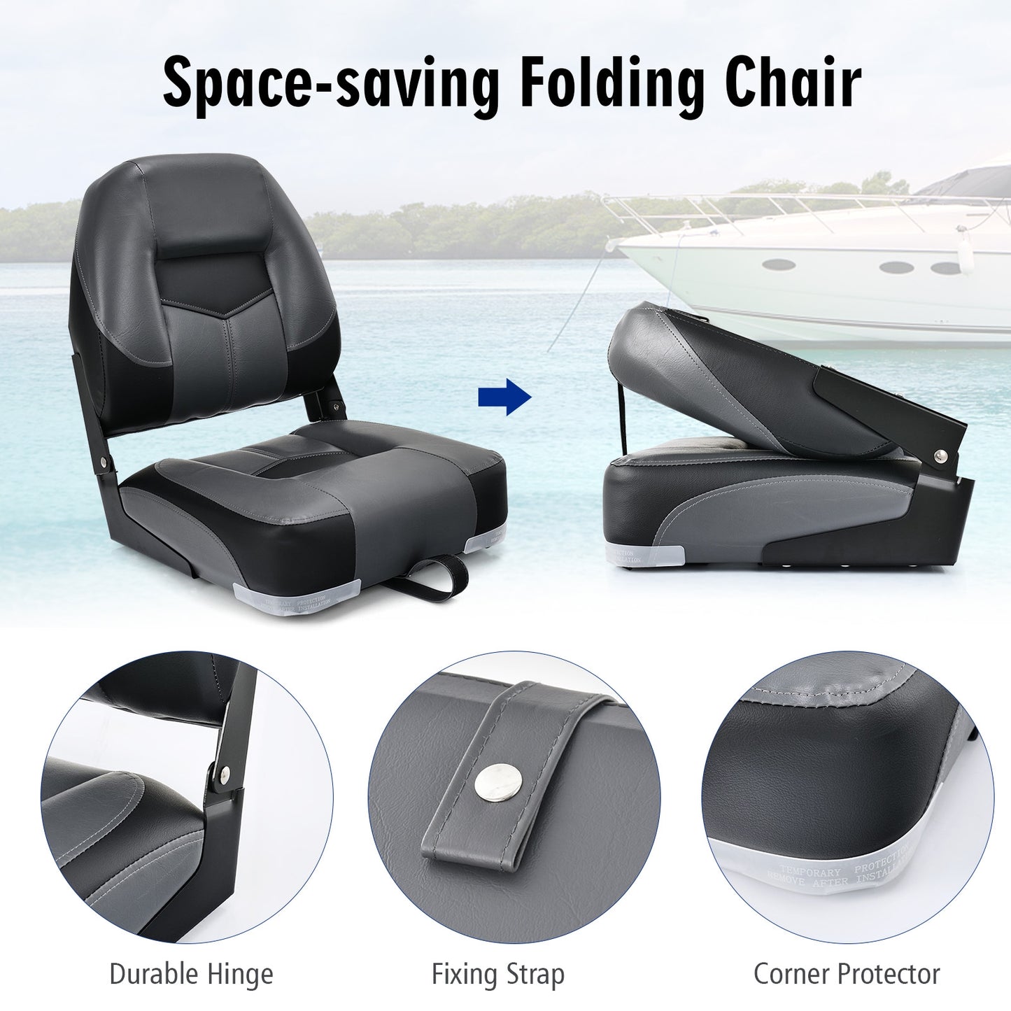 Set of 2 Folding Low Back Fishing Boat Seats with Stainless Steel Screws, Black Swimming at Gallery Canada