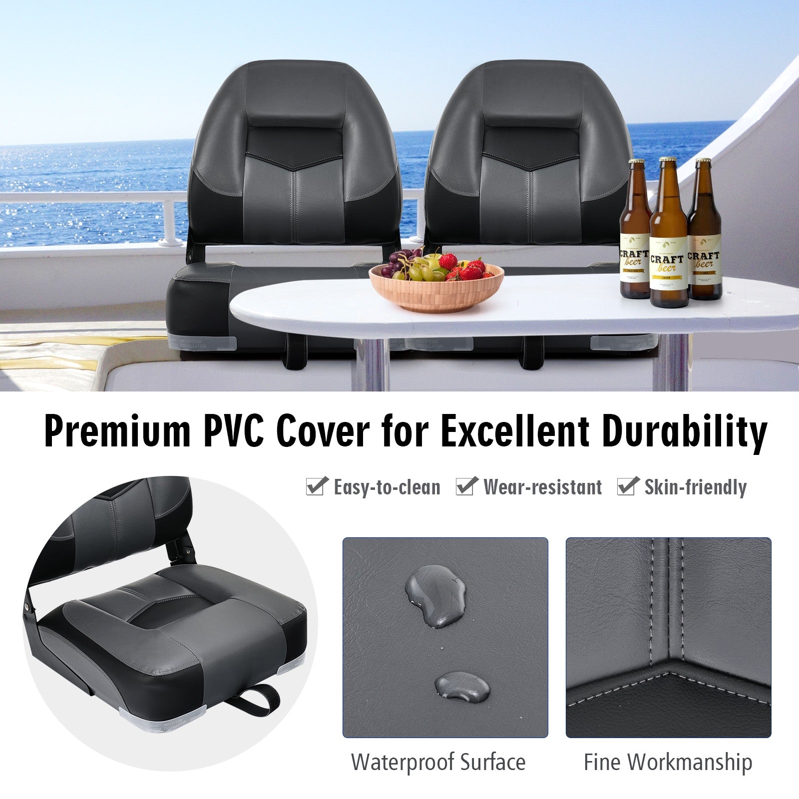 Set of 2 Folding Low Back Fishing Boat Seats with Stainless Steel Screws, Black Swimming at Gallery Canada