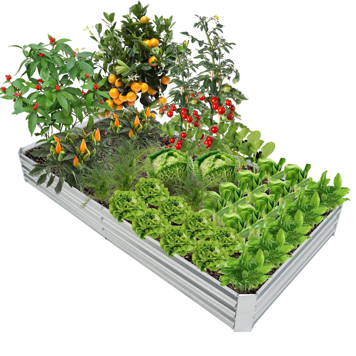 Metal Galvanized Raised Garden Bed with Open-Ended Base-8 x 4 ft, Silver at Gallery Canada