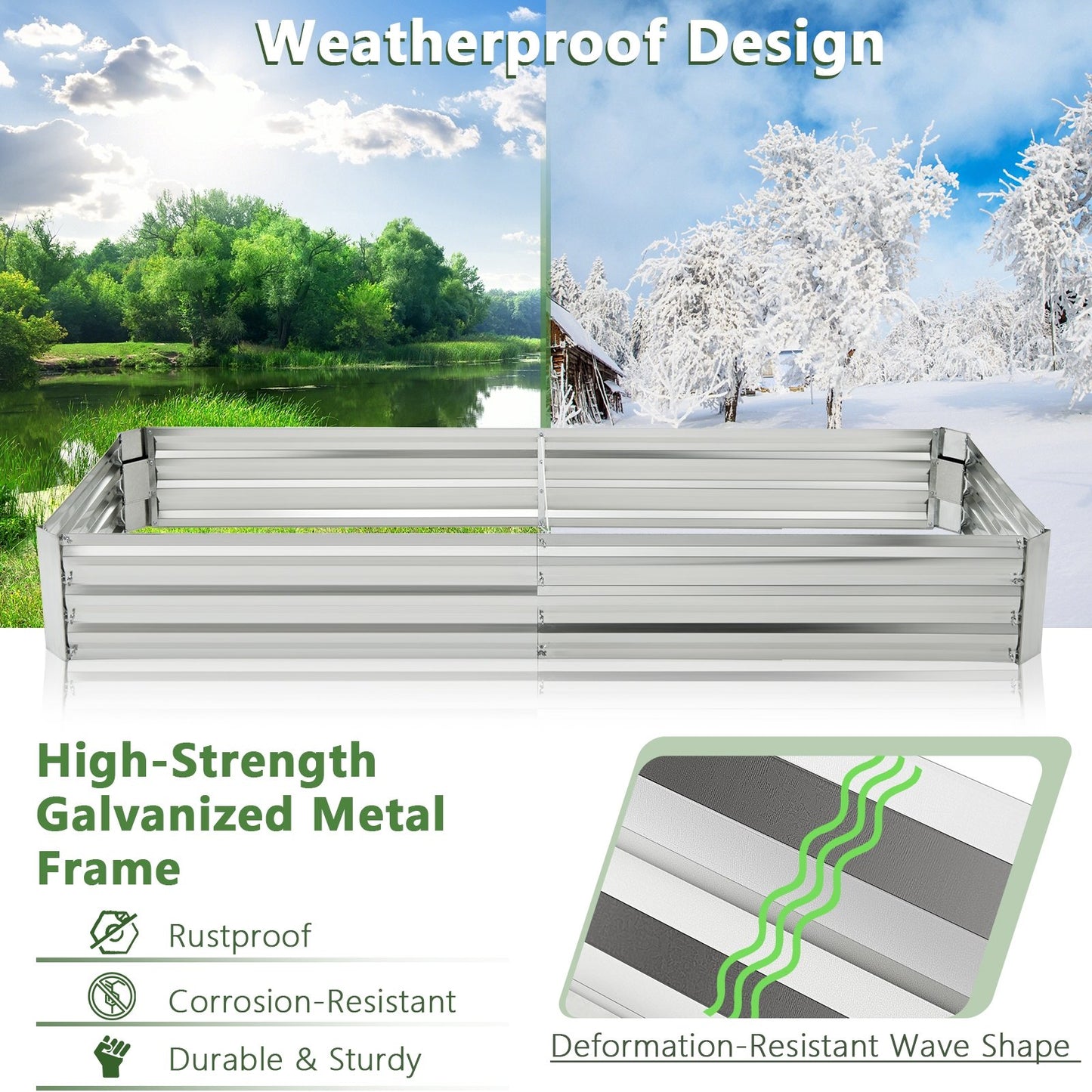 Metal Galvanized Raised Garden Bed with Open-Ended Base-8 x 4 ft, Silver