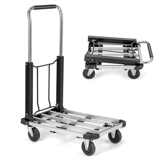 Folding Hand Truck Aluminum Utility Dolly Platform Cart with Extendable Base, Black