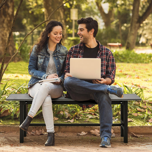 47 Inch Outdoor Chair with Slatted Seat Plastic Coated Iron Frame, Gray Outdoor Benches Gray at Gallery Canada