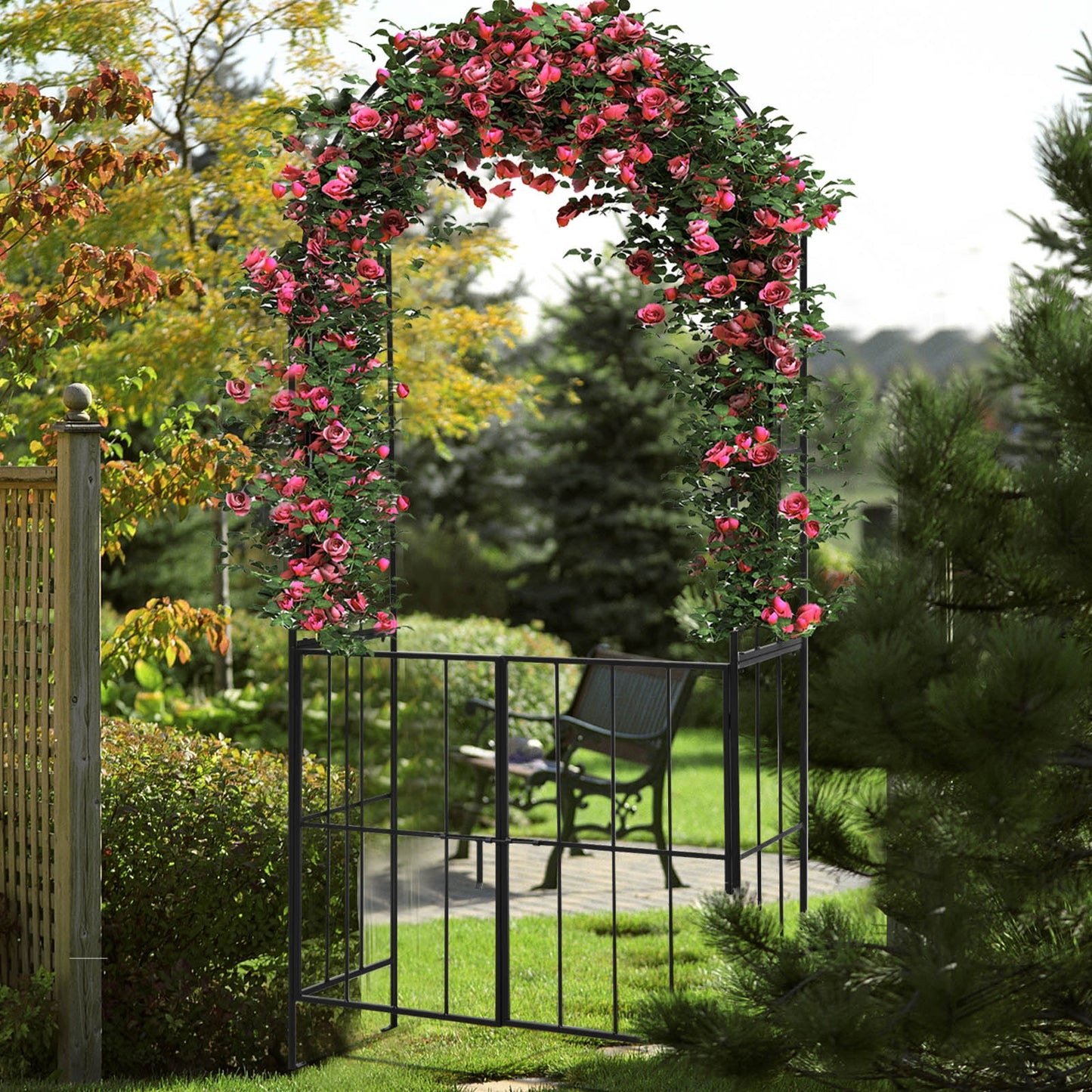 Garden Arch Arbor Trellis With Gate, Black Outdoor Decor at Gallery Canada
