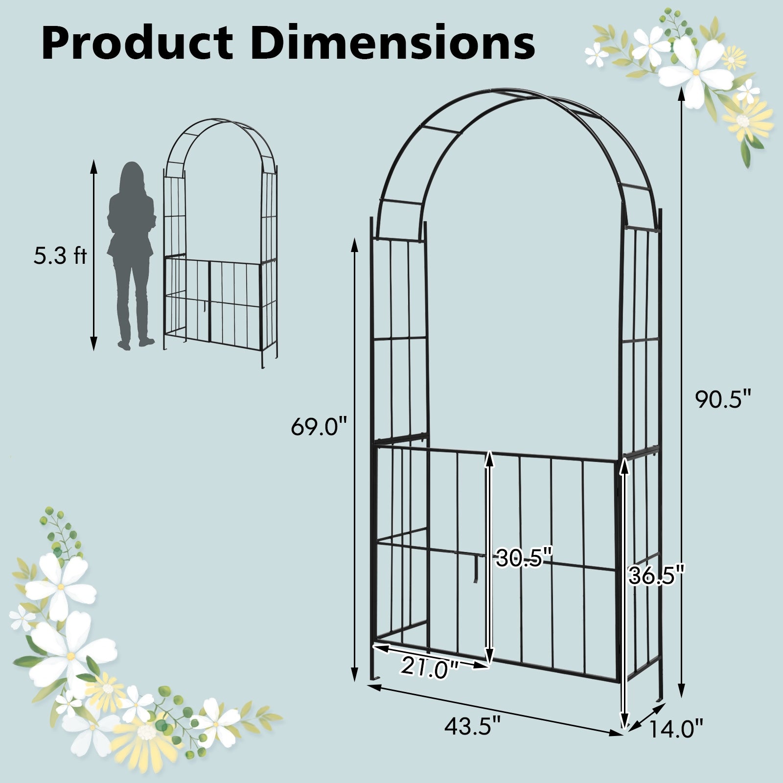 Garden Arch Arbor Trellis With Gate, Black Outdoor Decor at Gallery Canada
