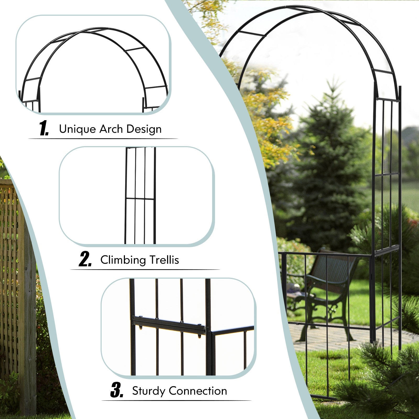 Garden Arch Arbor Trellis With Gate, Black Outdoor Decor at Gallery Canada