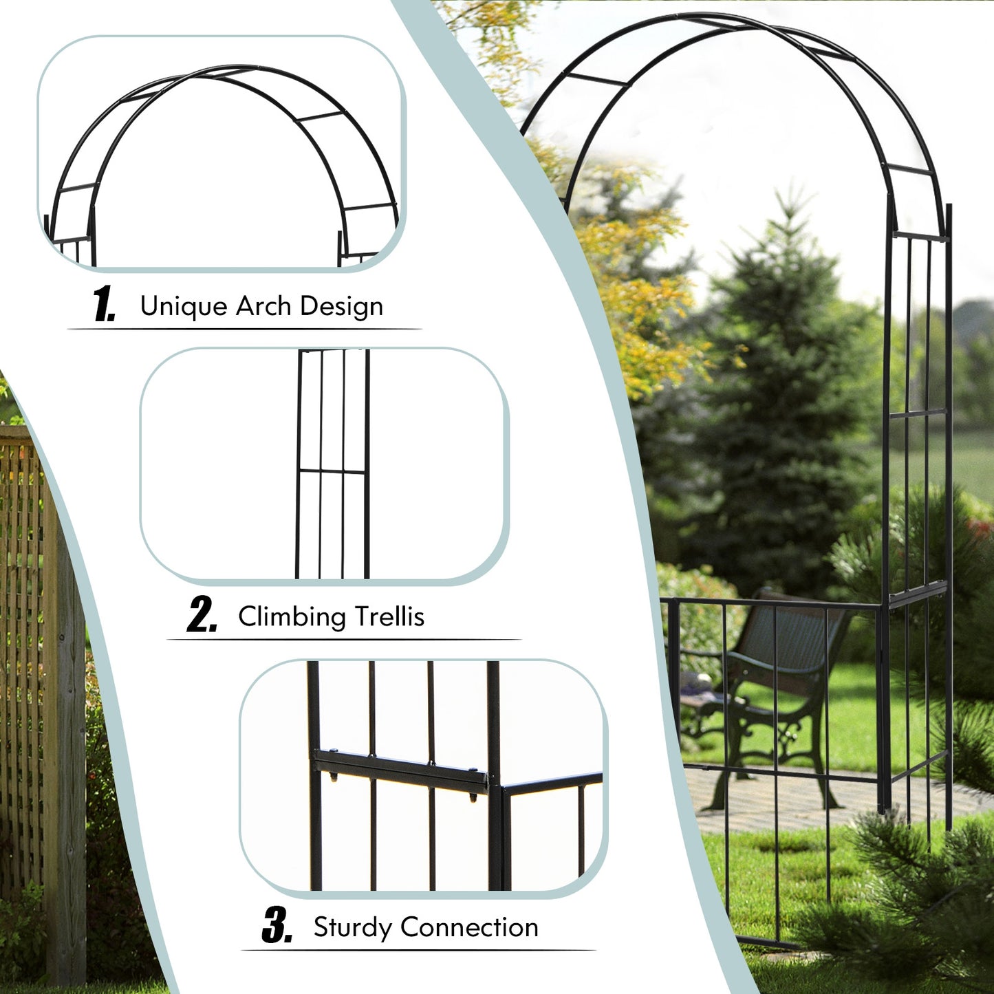 Garden Arch Arbor Trellis With Gate, Black Outdoor Decor at Gallery Canada