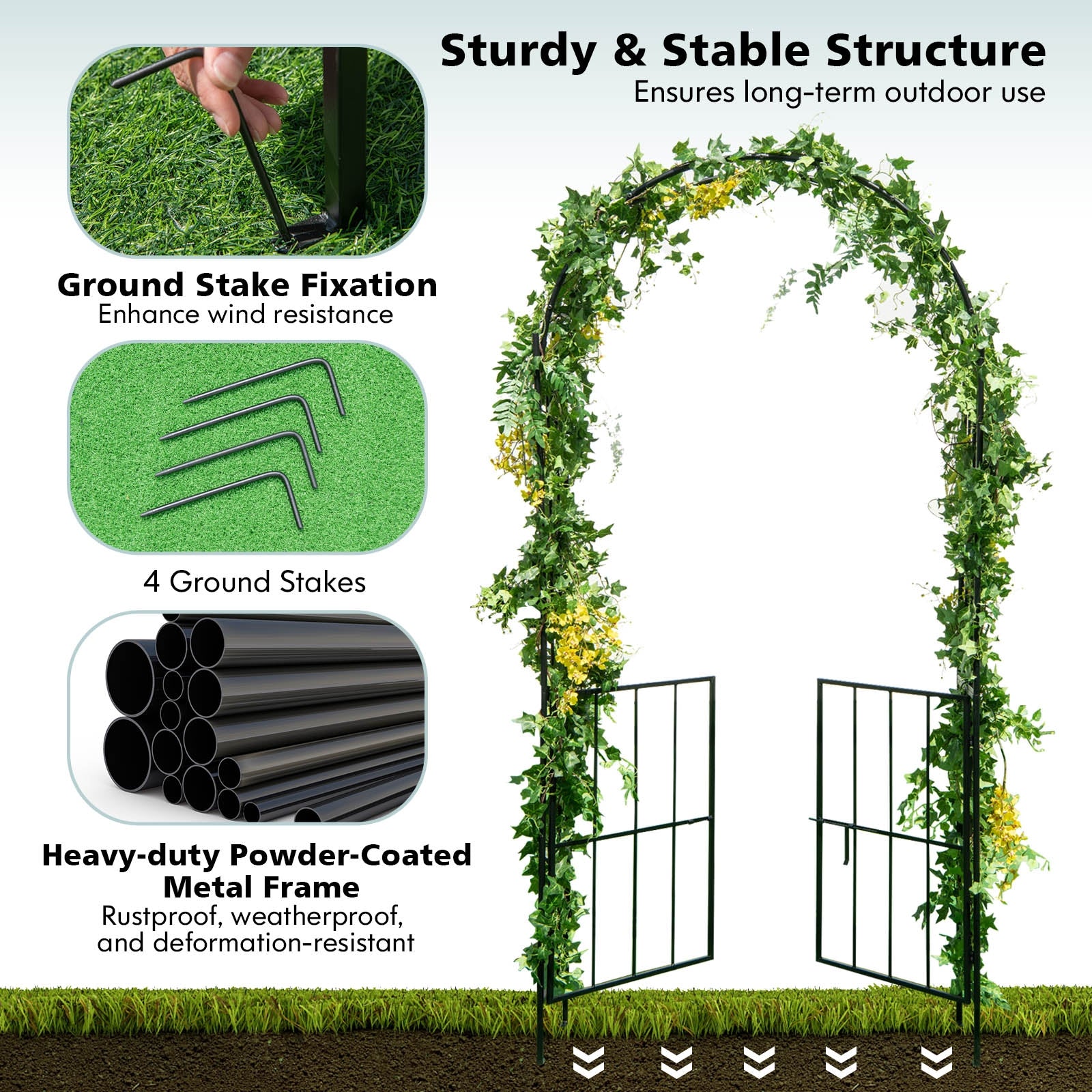 Garden Arch Arbor Trellis With Gate, Black Outdoor Decor at Gallery Canada