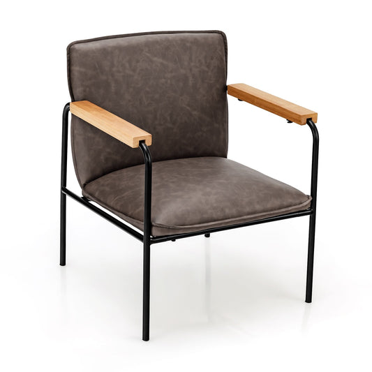 PU Leather Accent Chair with Rubber Wood Armrests, Gray at Gallery Canada