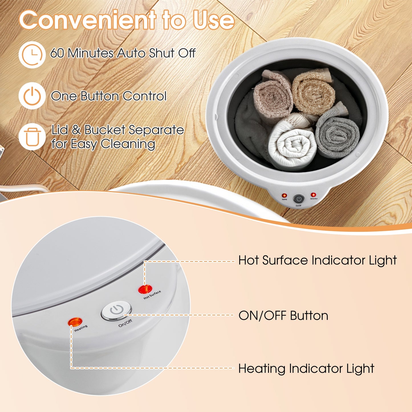 Bathroom Towel Warmer Bucket with Fragrance Holder and Auto Shut, Gray Massage at Gallery Canada