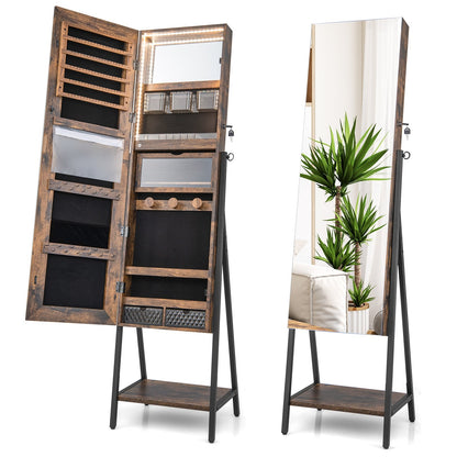 Freestanding Jewelry Cabinet with Full-Length Mirror, Rustic Brown - Gallery Canada