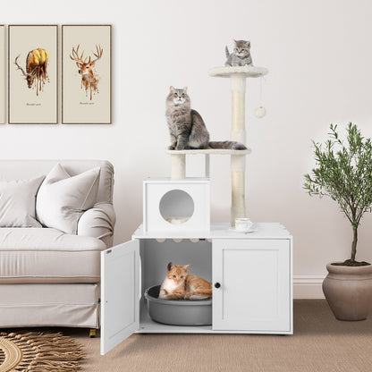 Cat Tree with Litter Box Enclosure with Cat Condo, White at Gallery Canada