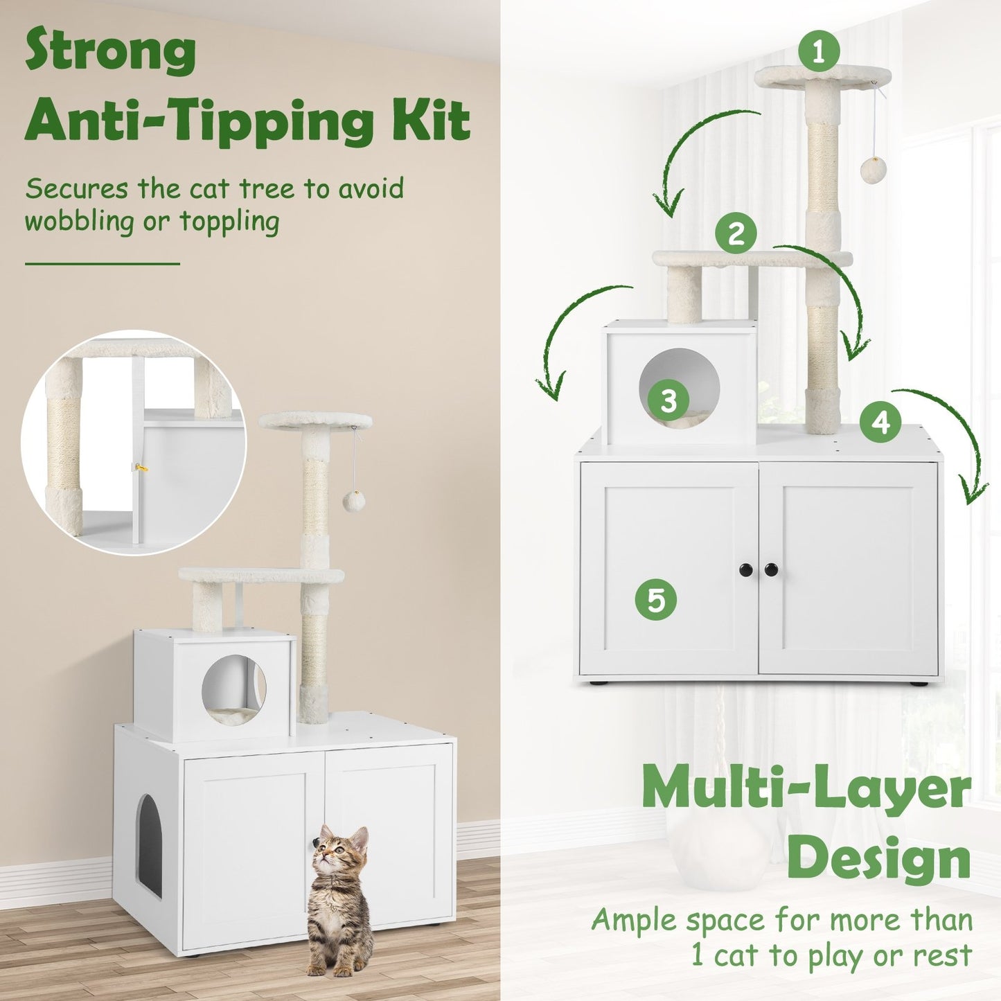 Cat Tree with Litter Box Enclosure with Cat Condo, White at Gallery Canada
