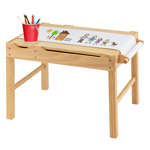 Kids Wooden Activity Play Table With Storage, Natural