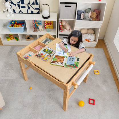 Kids Multi Activity Play Table Wooden Building Block Desk with Storage Paper Roll, Natural Kids Table & Chair Sets at Gallery Canada