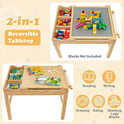 Kids Multi Activity Play Table Wooden Building Block Desk with Storage Paper Roll, Natural Kids Table & Chair Sets at Gallery Canada