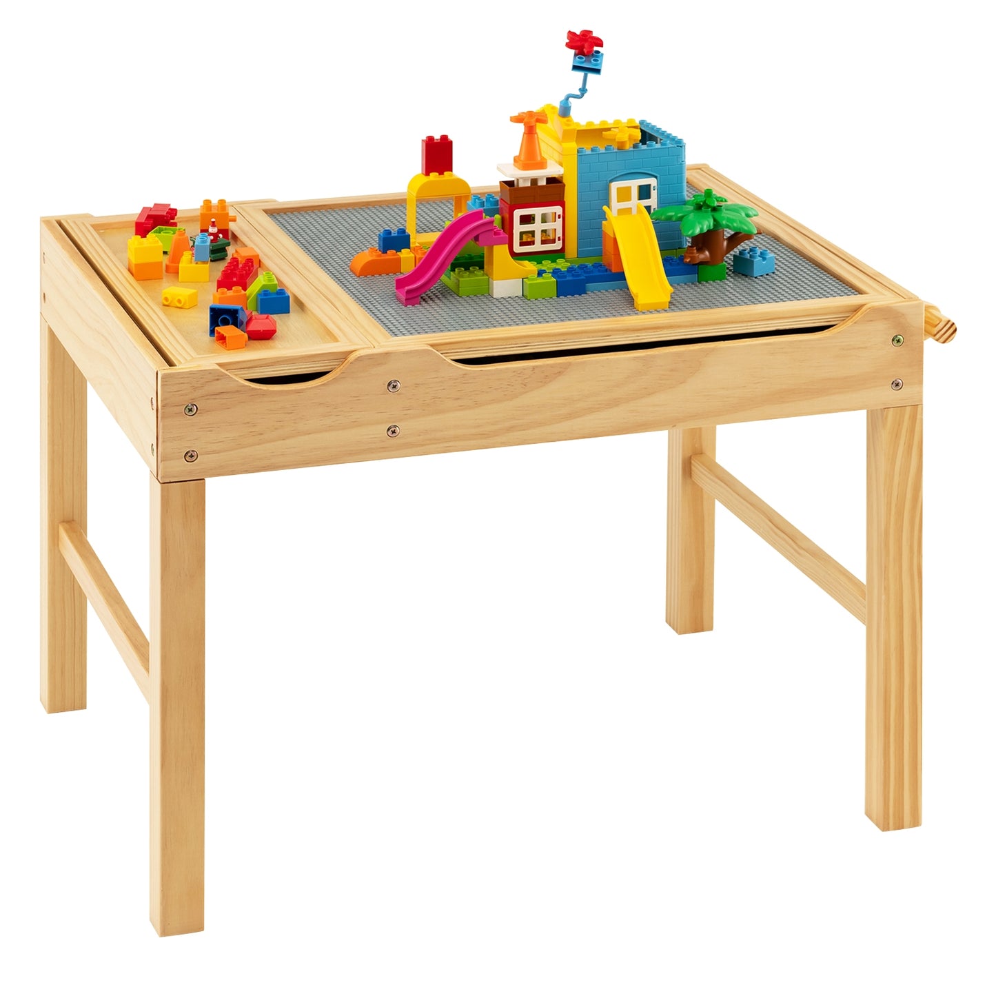 Kids Multi Activity Play Table Wooden Building Block Desk with Storage Paper Roll, Natural Kids Table & Chair Sets at Gallery Canada