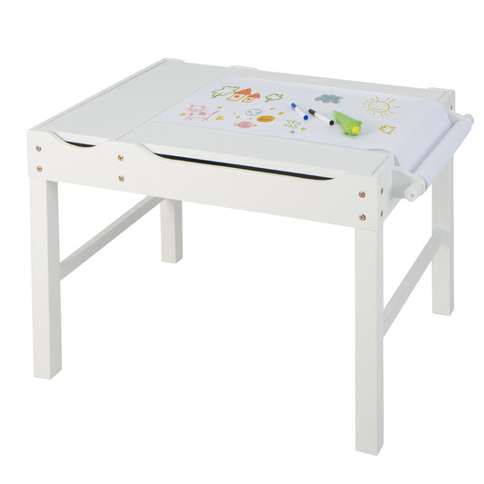 Kids Wooden Multi Activity Play Table With Storage Paper Roll, White Kids Table & Chair Sets White at Gallery Canada