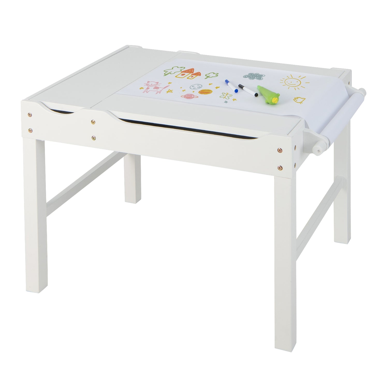 Kids Wooden Multi Activity Play Table With Storage Paper Roll, White Kids Table & Chair Sets at Gallery Canada