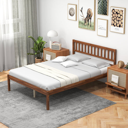 Twin/Full/Queen Size Wood Bed Frame with Headboard and Slat Support-Full Size, Walnut - Gallery Canada
