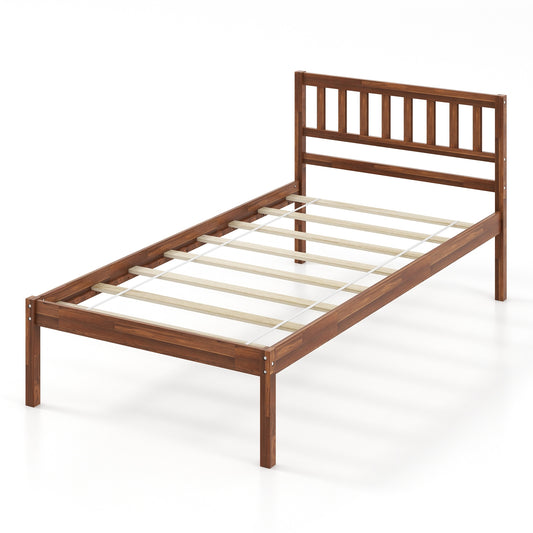 Twin/Full/Queen Size Wood Bed Frame with Headboard and Slat Support-Twin Size, Walnut Simple Bed Frame Twin Size at Gallery Canada