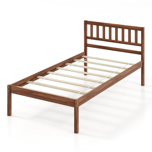 Twin/Full/Queen Size Wood Bed Frame with Headboard and Slat Support-Twin Size, Walnut - Gallery Canada