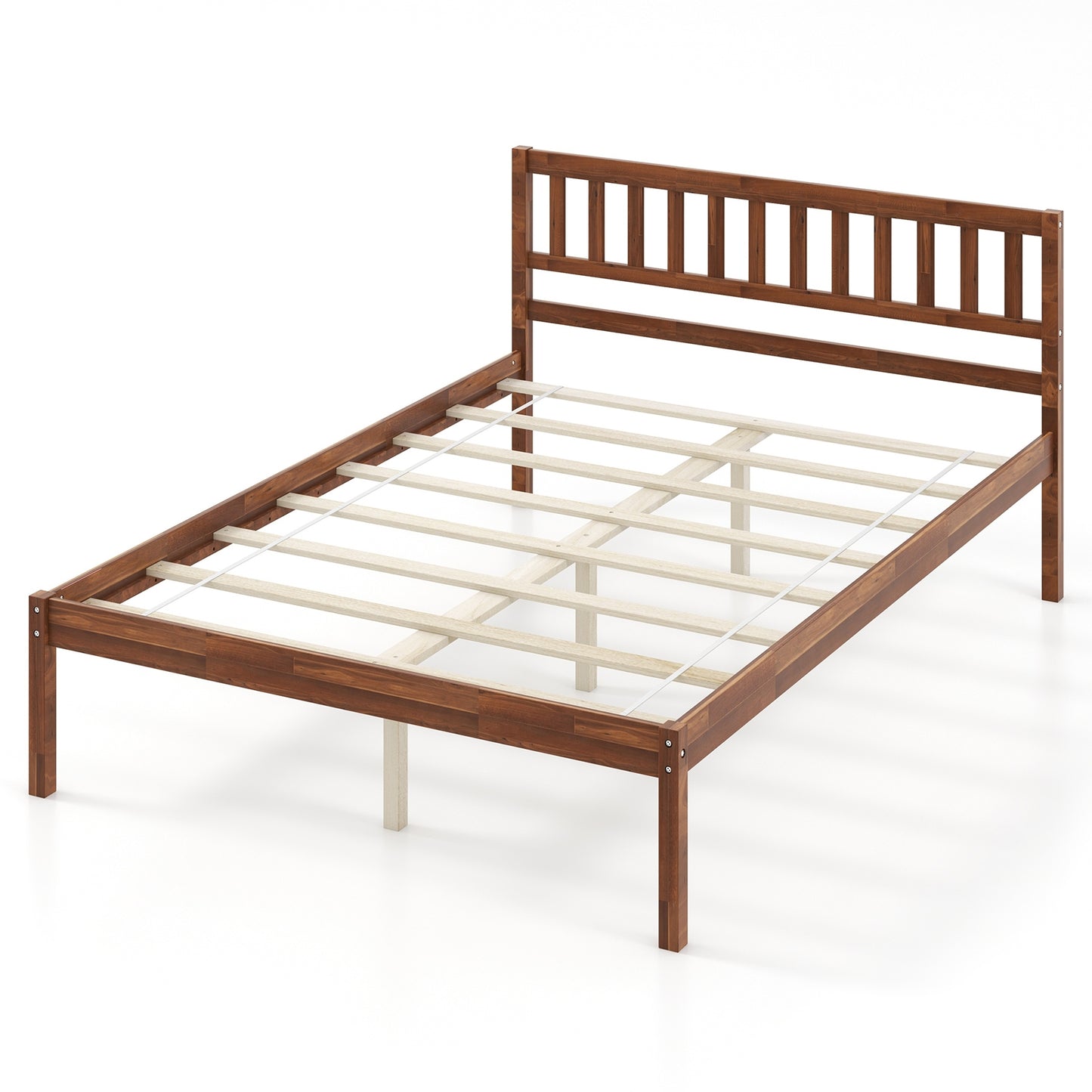 Twin/Full/Queen Size Wood Bed Frame with Headboard and Slat Support-Full Size, Walnut Simple Bed Frame at Gallery Canada