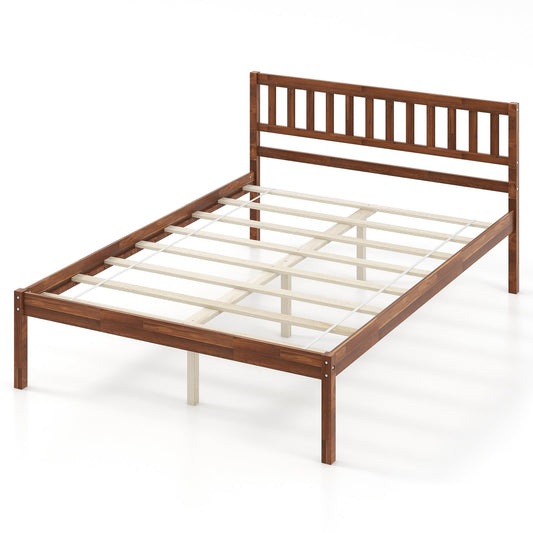 Twin/Full/Queen Size Wood Bed Frame with Headboard and Slat Support-Full Size, Walnut - Gallery Canada