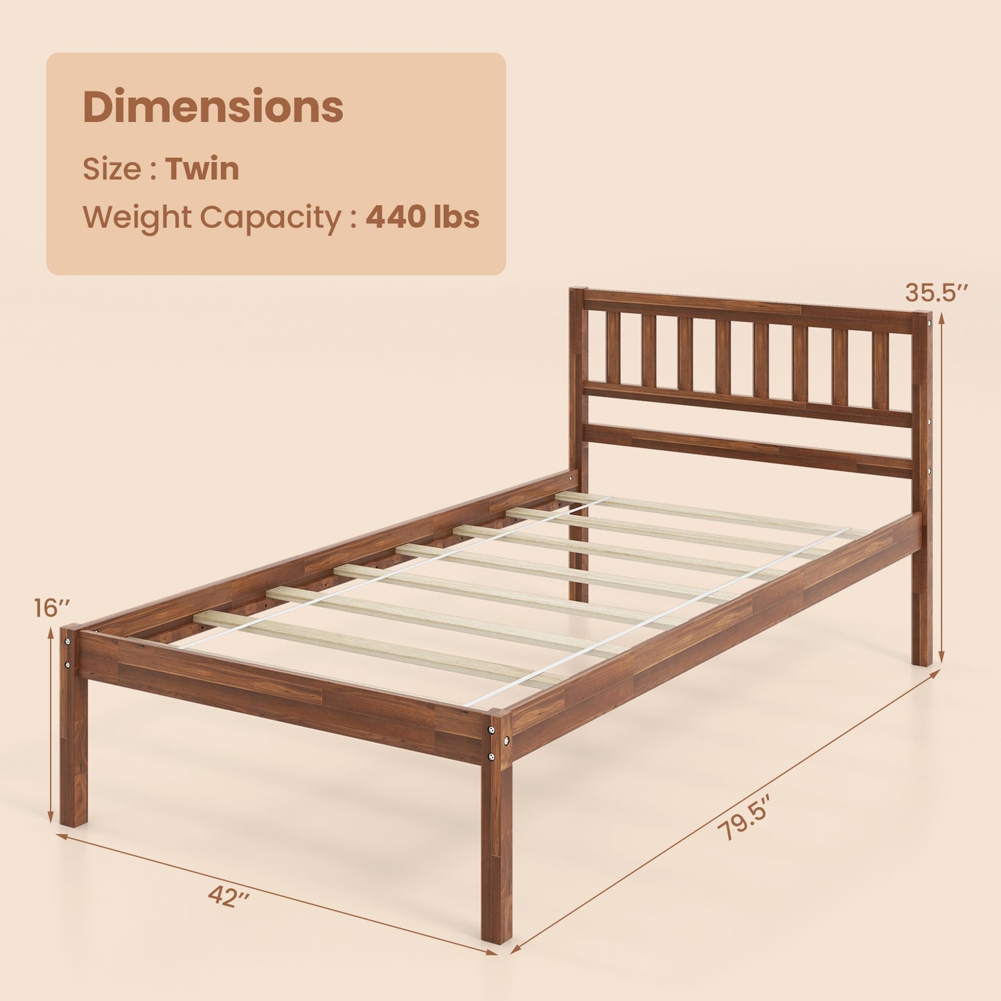 Twin/Full/Queen Size Wood Bed Frame with Headboard and Slat Support-Twin Size, Walnut Simple Bed Frame at Gallery Canada
