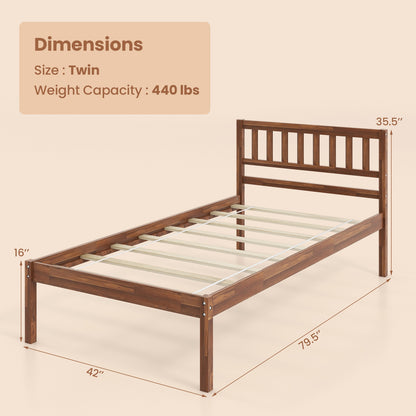 Twin/Full/Queen Size Wood Bed Frame with Headboard and Slat Support-Twin Size, Walnut Simple Bed Frame at Gallery Canada