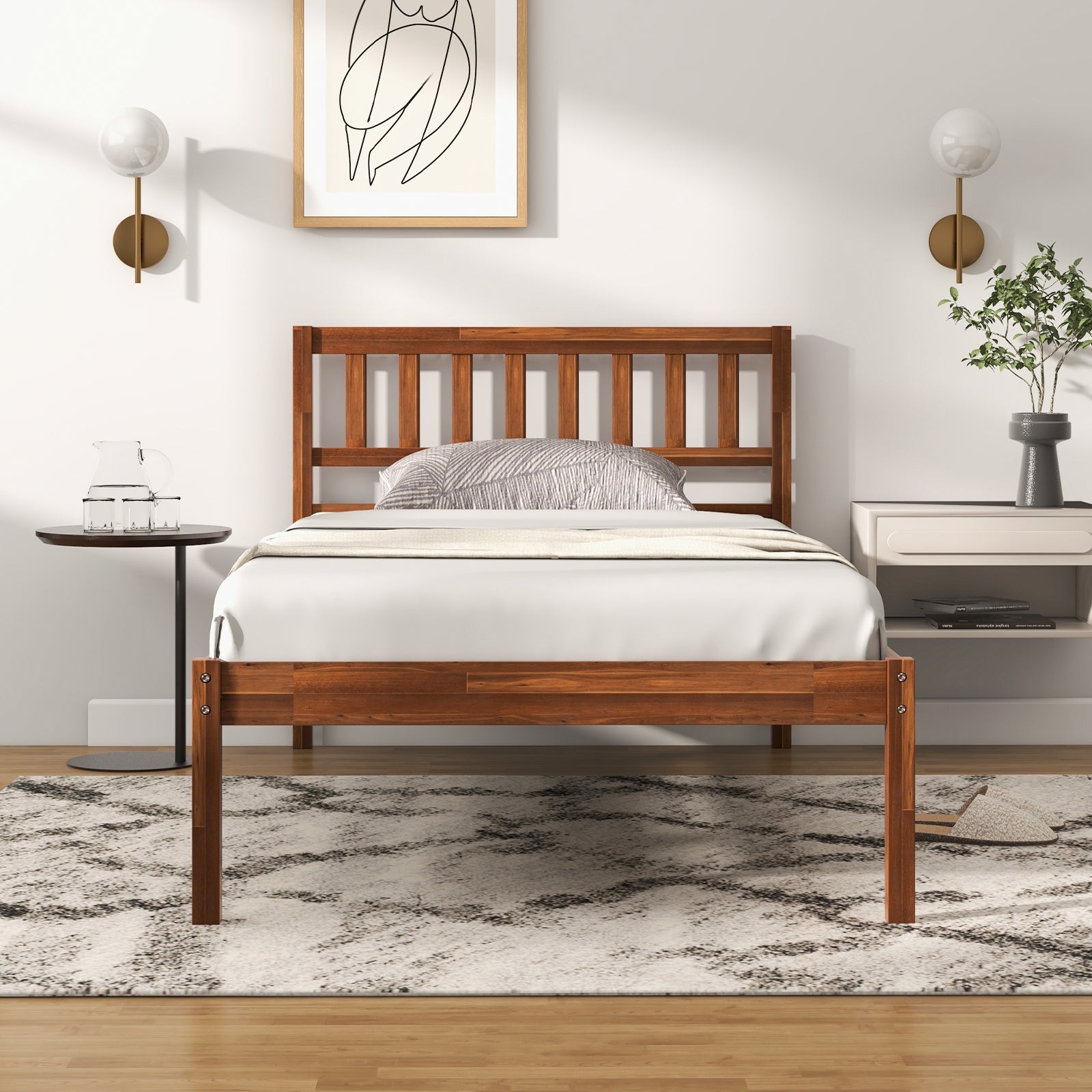 Twin/Full/Queen Size Wood Bed Frame with Headboard and Slat Support-Twin Size, Walnut Simple Bed Frame at Gallery Canada