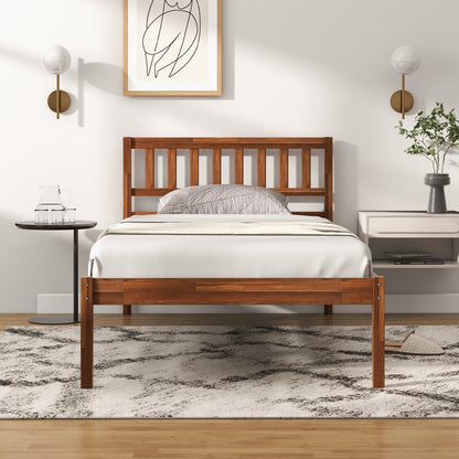 Twin/Full/Queen Size Wood Bed Frame with Headboard and Slat Support-Twin Size, Walnut Simple Bed Frame at Gallery Canada