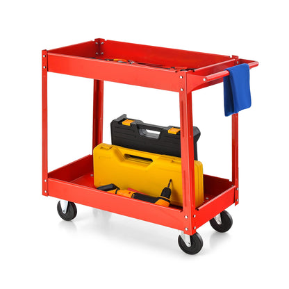 2-Tier Utility Cart with Handle and Heavy-Duty Metal Frame, Red Garages Red at Gallery Canada