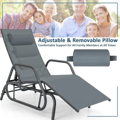 Outdoor Chaise Lounge Glider Chair with Armrests and Pillow, Gray - Gallery Canada