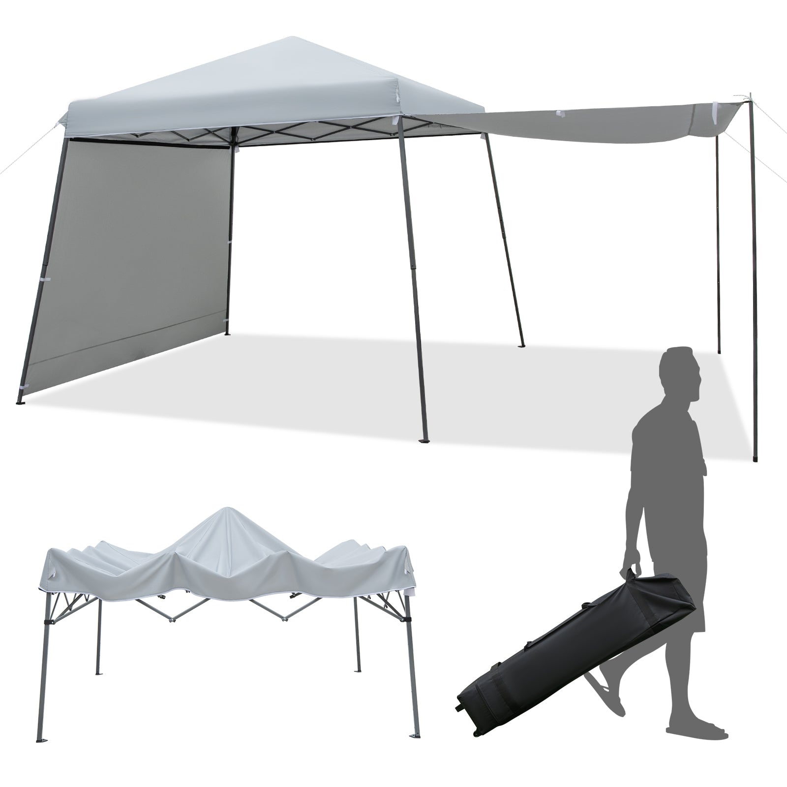 10x10FT Pop-Up Canopy Tent With Sidewalls, Awnings, Gray Canopies at Gallery Canada
