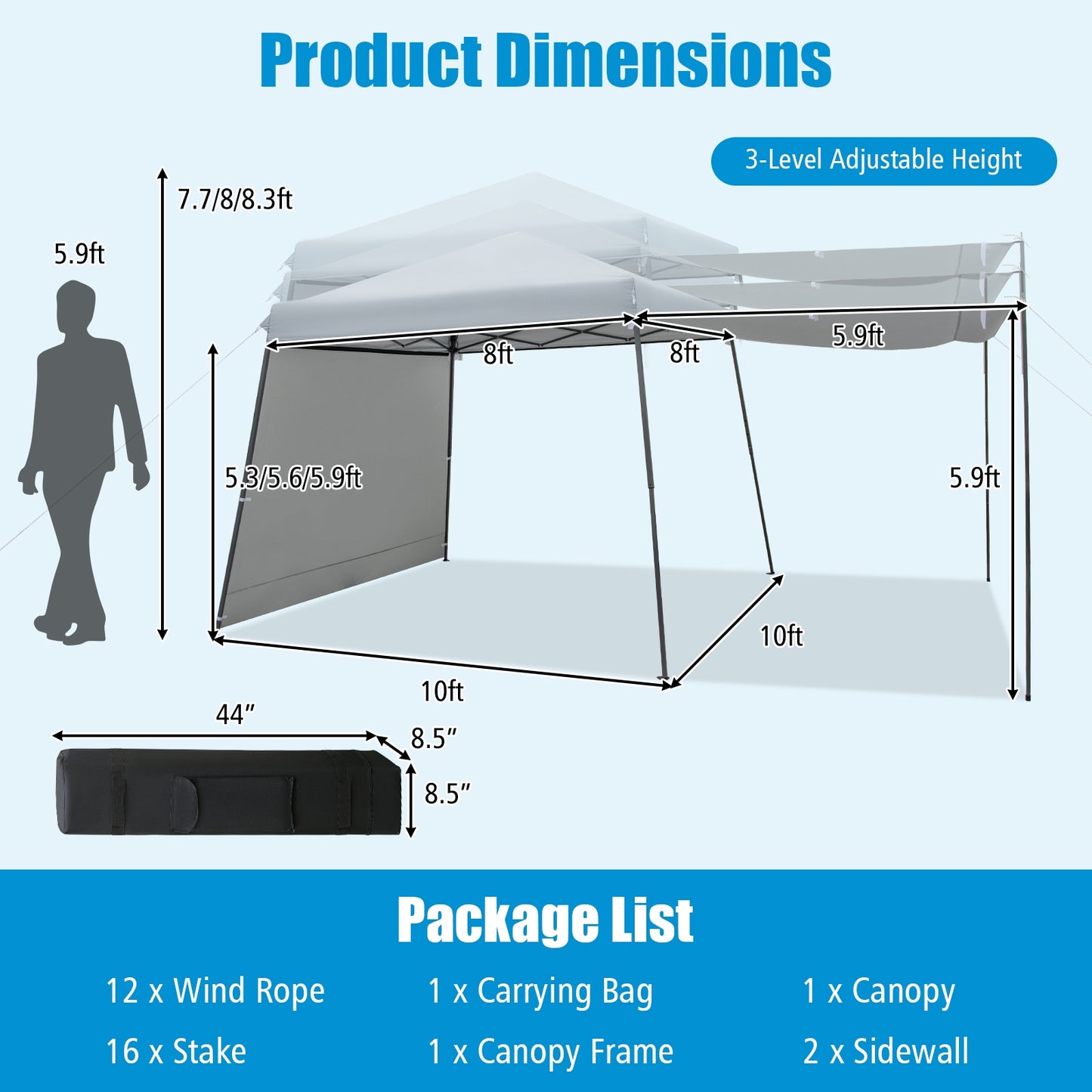Patio 10x10FT Instant Pop-up Canopy Folding Tent with Sidewalls and Awnings Outdoor, Gray Canopies at Gallery Canada