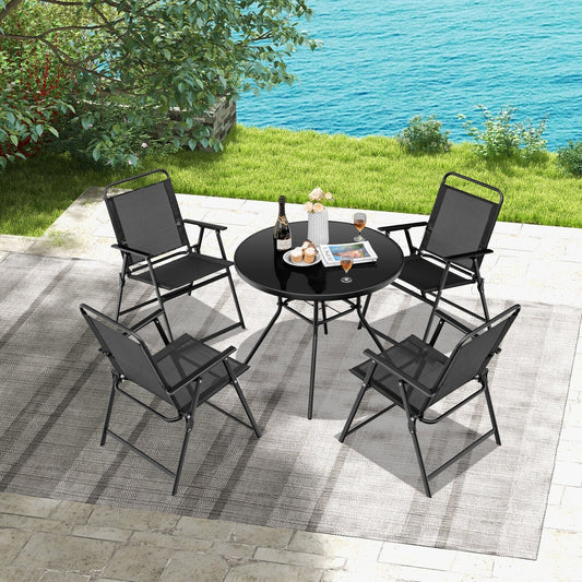 Set of 2/4/6 Outdoor Folding Chairs with Breathable Seat-Set of 4, Black - Gallery Canada