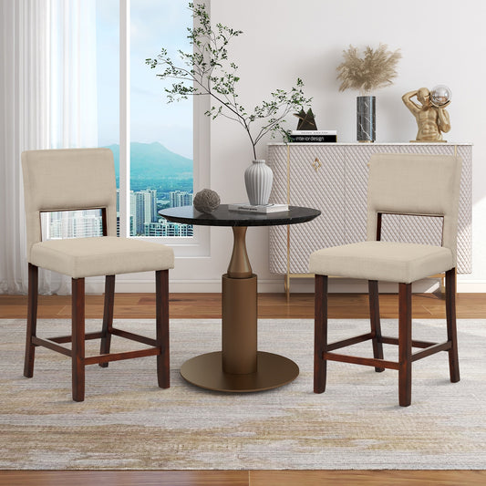 2 Piece Bar Chair Set with Hollowed Back and Rubber Wood Legs, Beige Bar Stools Beige at Gallery Canada