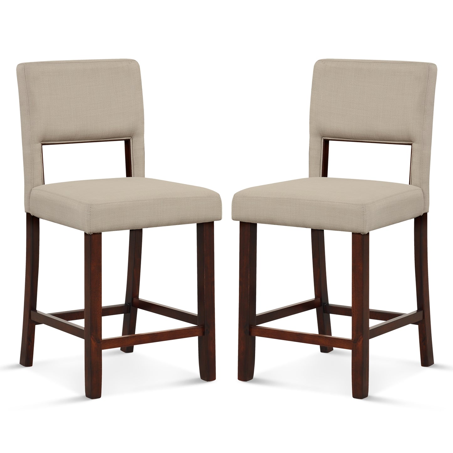 2 Piece Bar Chair Set with Hollowed Back and Rubber Wood Legs, Beige Bar Stools Beige at Gallery Canada