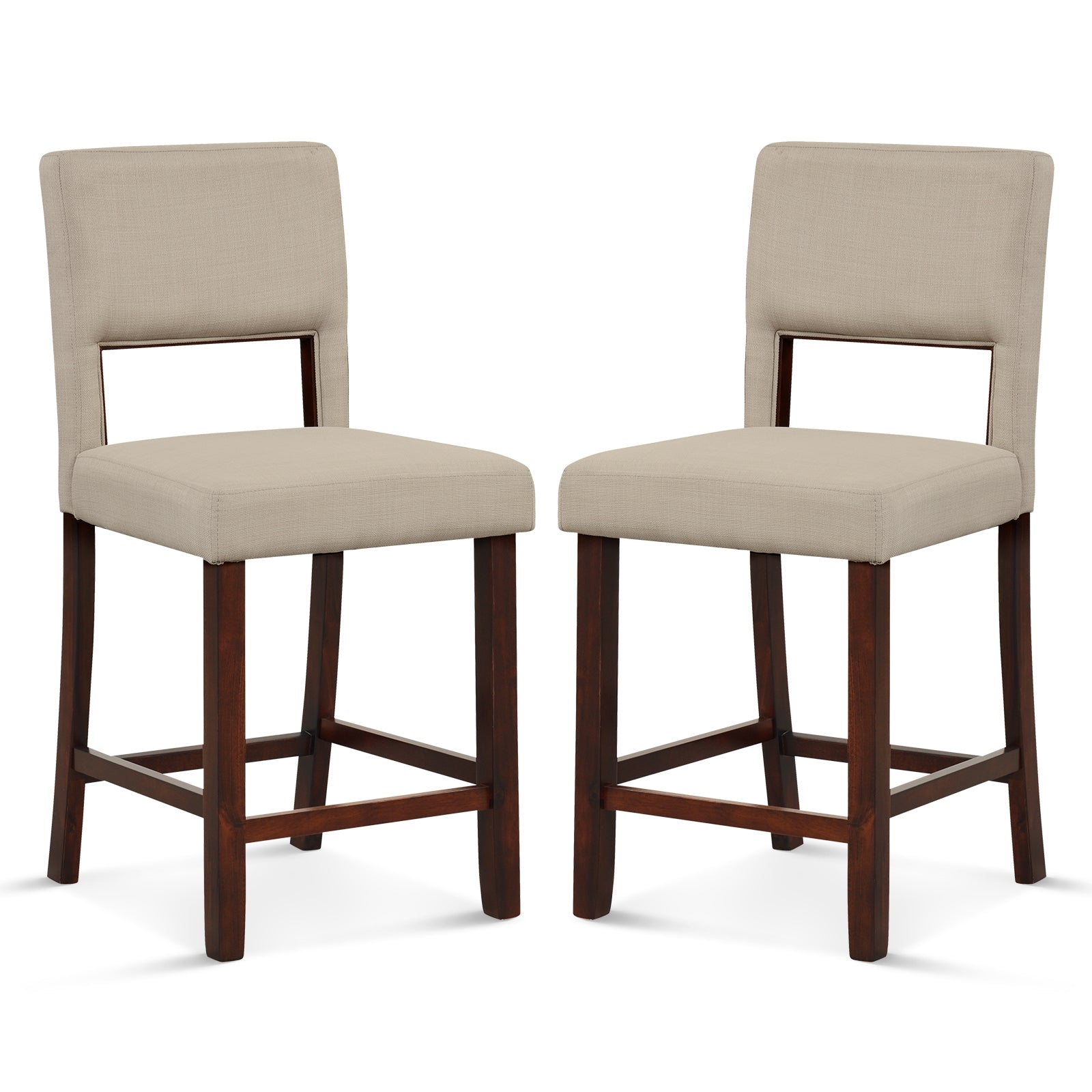 2 Piece Bar Chair Set with Hollowed Back and Rubber Wood Legs, Beige Bar Stools Beige at Gallery Canada