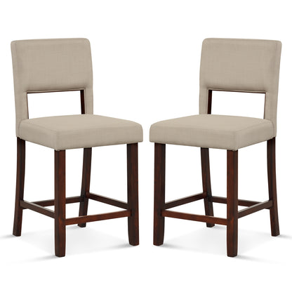 2 Piece Bar Chair Set with Hollowed Back and Rubber Wood Legs, Beige Bar Stools Beige at Gallery Canada