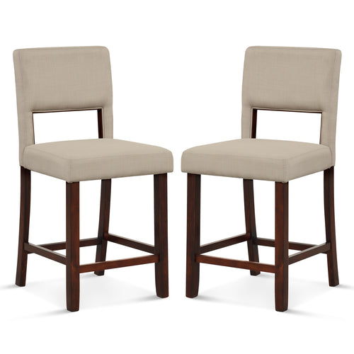 2 Piece Bar Chair Set with Hollowed Back and Rubber Wood Legs, Beige